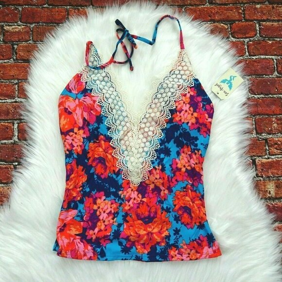 Sea Angel Tankini Top Swimsuit Lace Trim Floral NWT M - Picture 3 of 11